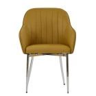Lule Carver Dining Chair Light Tan Brown Leather & Chrome