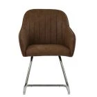 Duval Dining Chair Aged Brown Leather & Chrome