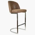 Delamere Bar Stool Antique Brown Leather & Chrome Leg 65cm