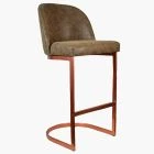 Delamere Bar Stool Antique Brown Leather & Rose Gold Leg 65cm