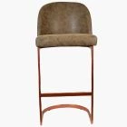 Delamere Bar Stool Aged Brown Leather & Rose Gold Leg 65cm