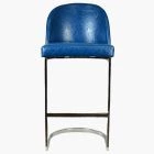 Delamere Bar Stool Blue Leather & Chrome Leg 75cm