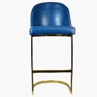 Delamere Bar Stool Blue Leather & Brass Gold Leg 75cm