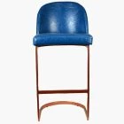 Delamere Bar Stool Blue Leather & Rose Gold Leg 65cm