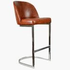 Delamere Bar Stool Vintage Tan Brown Leather & Chrome Leg 75cm