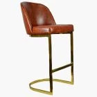 Delamere Bar Stool Vintage Tan Brown Leather & Gold Leg 75cm