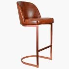 Delamere Bar Stool Vintage Tan Brown Leather & Rose Gold Leg 65cm