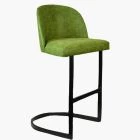 Delamere Bar Stool Green Leather & Black Leg 75cm