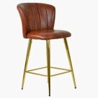 Dove Bar Stool Brown Leather & Gold Leg
