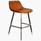 Duran Bar Stool Vintage Tan Brown Leather & Chrome Leg