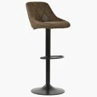Fleur Bar Stool Antique Brown Leather & Black Base