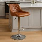 Flo Bar Stool Vintage Tan Brown Leather & Chrome Base