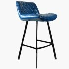 Franz  Bar Stool Blue Leather & Black Leg 65cm