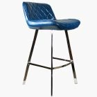 Franz  Bar Stool Blue Leather & Chrome Leg 65cm