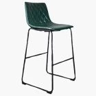 Wyatt  Bar Stool Bottle Green Leather & Black Leg