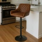 Greenwich Bar Stool Vintage Tan Brown Leather & Black Base
