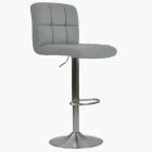 Grid Bar Stool Grey Leather & Brushed Steel Base