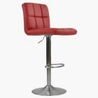 Grid Bar Stool Wine Red Leather & Brushed Steel Base