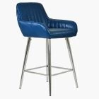 Hamilton Bar Stool Blue Leather & Chrome Leg