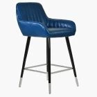 Hamilton Bar Stool Blue Leather & Black \ Silver Leg