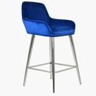 Hamilton Bar Stool Blue Velvet & Chrome Leg