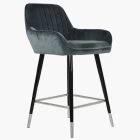 Hamilton Bar Stool Dark Grey Velvet & Black \ Silver Leg