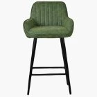 Hamilton Bar Stool Aged Olive Green Leather & Black Leg
