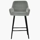 Hamilton Bar Stool Grey Velvet & Black Leg