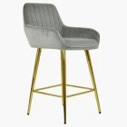 Hamilton Bar Stool Grey Velvet & Gold Leg