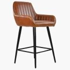 Hamilton Bar Stool Vintage Tan Brown Leather & Black Leg