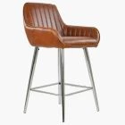 Hamilton Bar Stool Vintage Tan Brown Leather & Chrome Leg