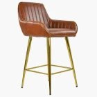 Hamilton Bar Stool Vintage Tan Brown Leather & Gold Leg
