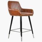 Hamilton Bar Stool Vintage Tan Brown Leather & Black \ Silver Leg
