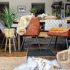 Heron Dining Chair Vintage Tan Brown Faux Leather & Black Legs
