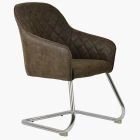 Hood Dining Chair Antique Brown Faux Leather & Chrome Leg