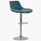 Hudson Bar Stool Blue Leather & Chrome Base