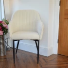 Lule Carver Dining Chair Cream Boucle Fabric & Black Legs
