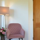 Opus Carver Pink Velvet Dining Chair With Black Legs and Armrests