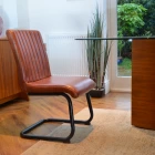 Kendal Dining Chair Vintage Tan Brown Faux Leather & Black Legs