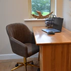 Lule Antique Brown Leather Swivel Office Chair Gold Base
