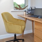Lule Mustard Velvet Swivel Office Desk Chair Black Base