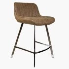 Islay Bar Stool Antique Brown Leather & Chrome Leg 65cm