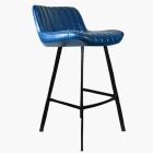 Islay Bar Stool Blue Leather & Black Leg 65cm