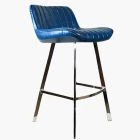 Islay Bar Stool Blue Leather & Chrome Leg 65cm