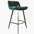 Islay Bar Stool Bottle Green Leather & Chrome Leg 75cm