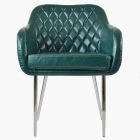 Langham Carver Dining Chair Forest Green Faux Leather & Chrome Legs