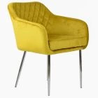 Langham Carver Dining Chair Mustard Velvet & Chrome Legs