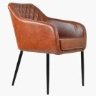 Langham Carver Dining Chair Vintage Tan Brown Faux Leather & Black Legs