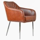 Langham Carver Dining Chair Vintage Tan Brown Faux Leather & Chrome Legs