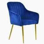 Lule Carver Dining Chair Blue Velvet & Gold Legs